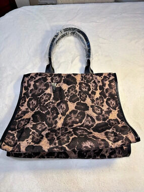 White House Black Market Canvas Leopard Print Tote NWT